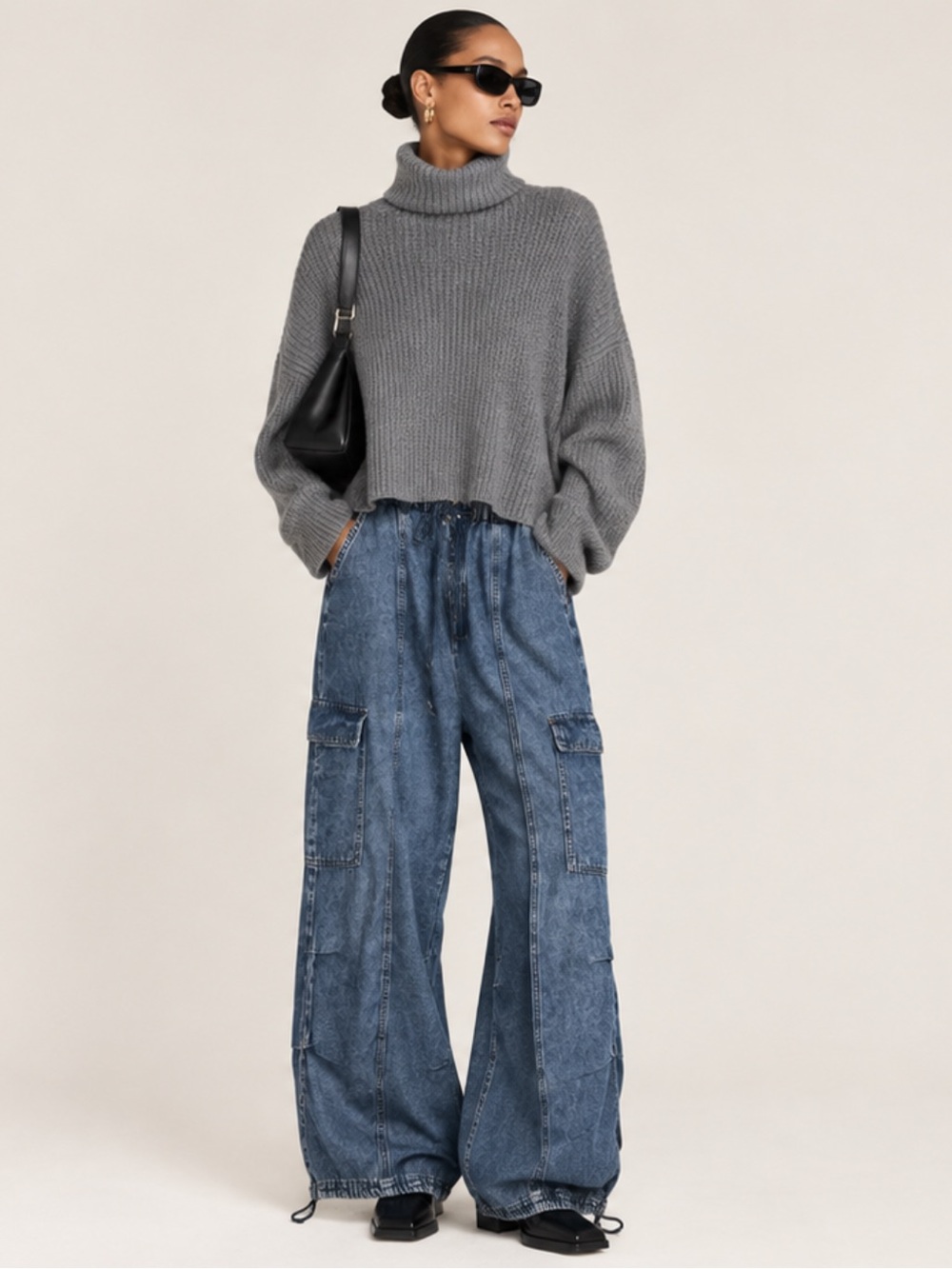 Kensie Denim Utility Parachute Drawstring Barrel Jeans Size 14